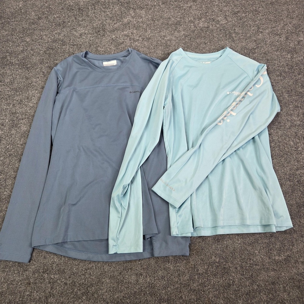 Lot 2 Columbia Shirt Womens Medium Blue Long Sleeve OmniWick Fishing Lightweight